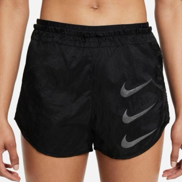 Nike Women's Black Athletic Shorts with Gray Swoosh - Picture 1 of 7